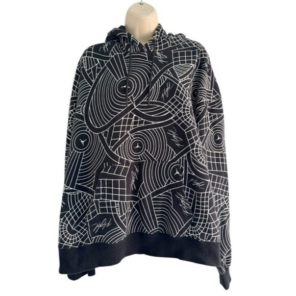 Nike Jordan Flight Print Allover Hoodie Women's Sz 1X Black/White DV1417-010 - Picture 2 of 10